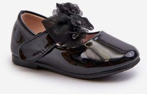 Patent leather children's ballerinas with velcro and bow, Black Olessa