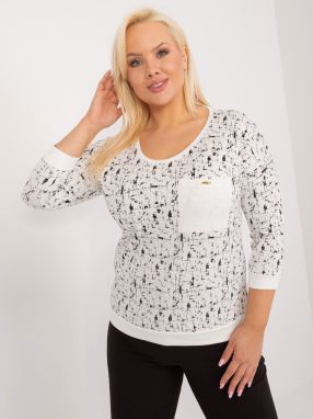 Ecru-black plus-size blouse with print