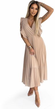 Pleated dress with ruffles on the shoulders and neckline Numoco