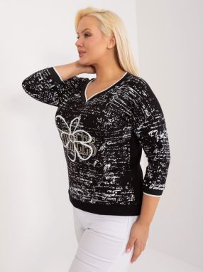 Plus size black cotton blouse with 3/4 sleeves
