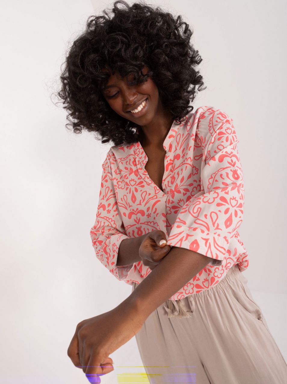 Light beige viscose blouse with SUBLEVEL print