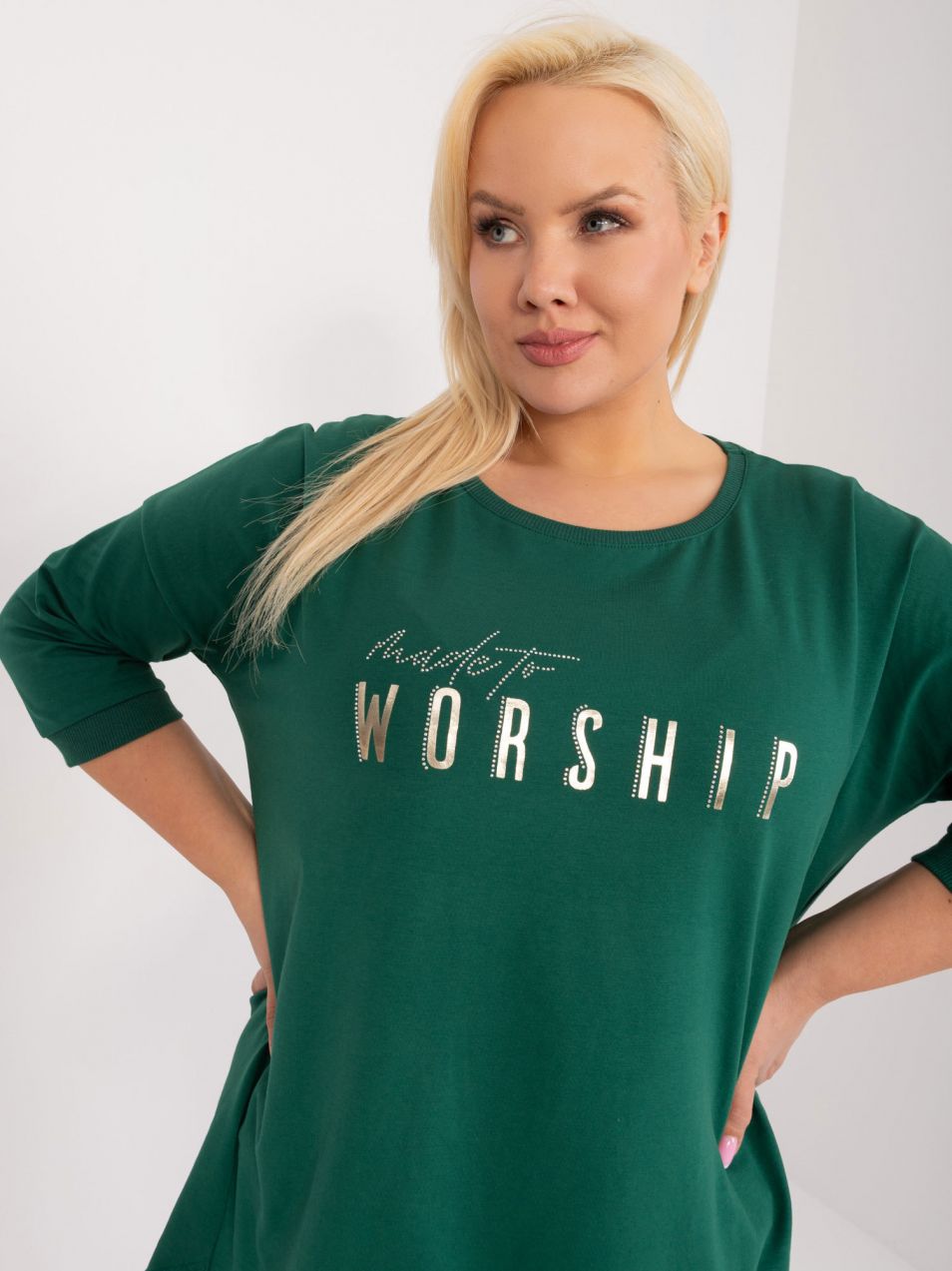 Dark green plus size blouse with appliqué