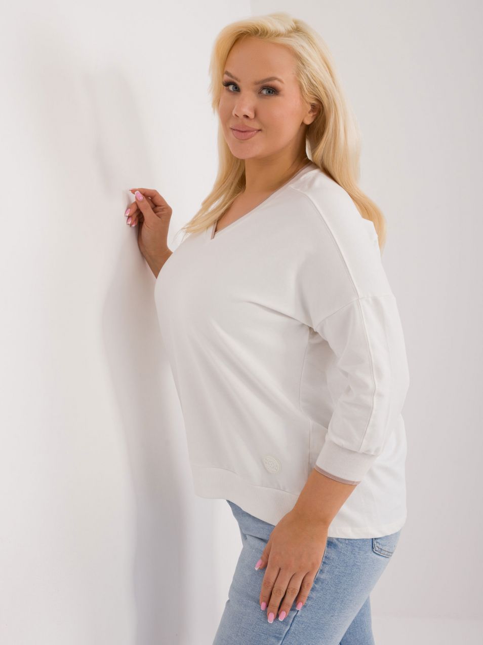 Ecru cotton blouse plus size neckline