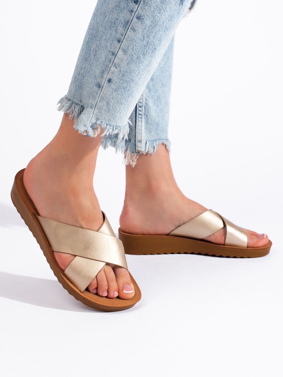 Shelvt Women's Gold Platform Flip Flops