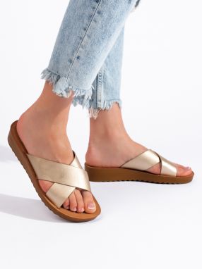 Shelvt Women's Gold Platform Flip Flops