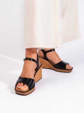 Women's Black Wedge Sandals by Sergio Leone