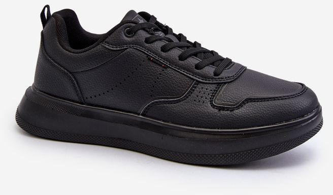 Lightweight men's platform sneakers made of eco leather, black Uziran