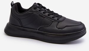 Lightweight men's platform sneakers made of eco leather, black Uziran