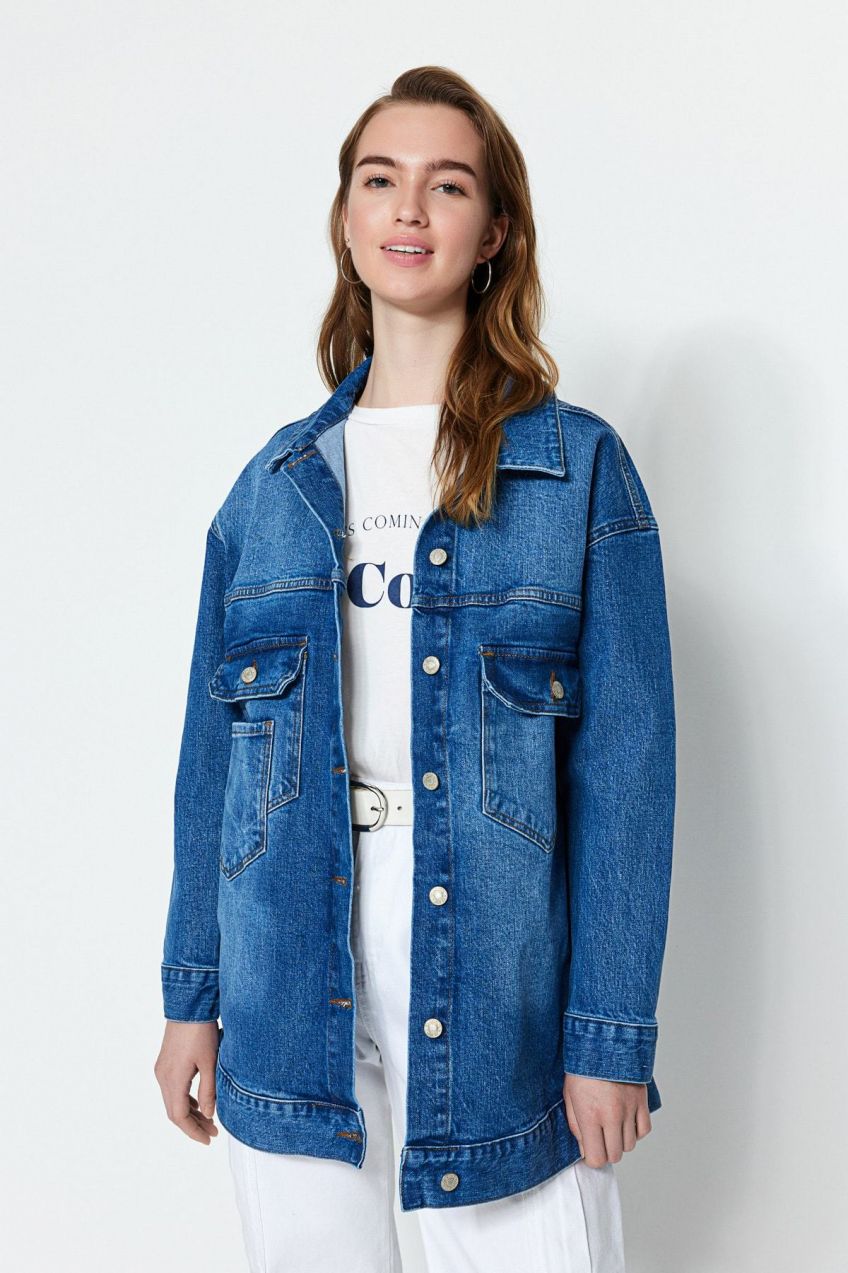 Trendyol Indigo Denim vrecko detailná džínsová bunda