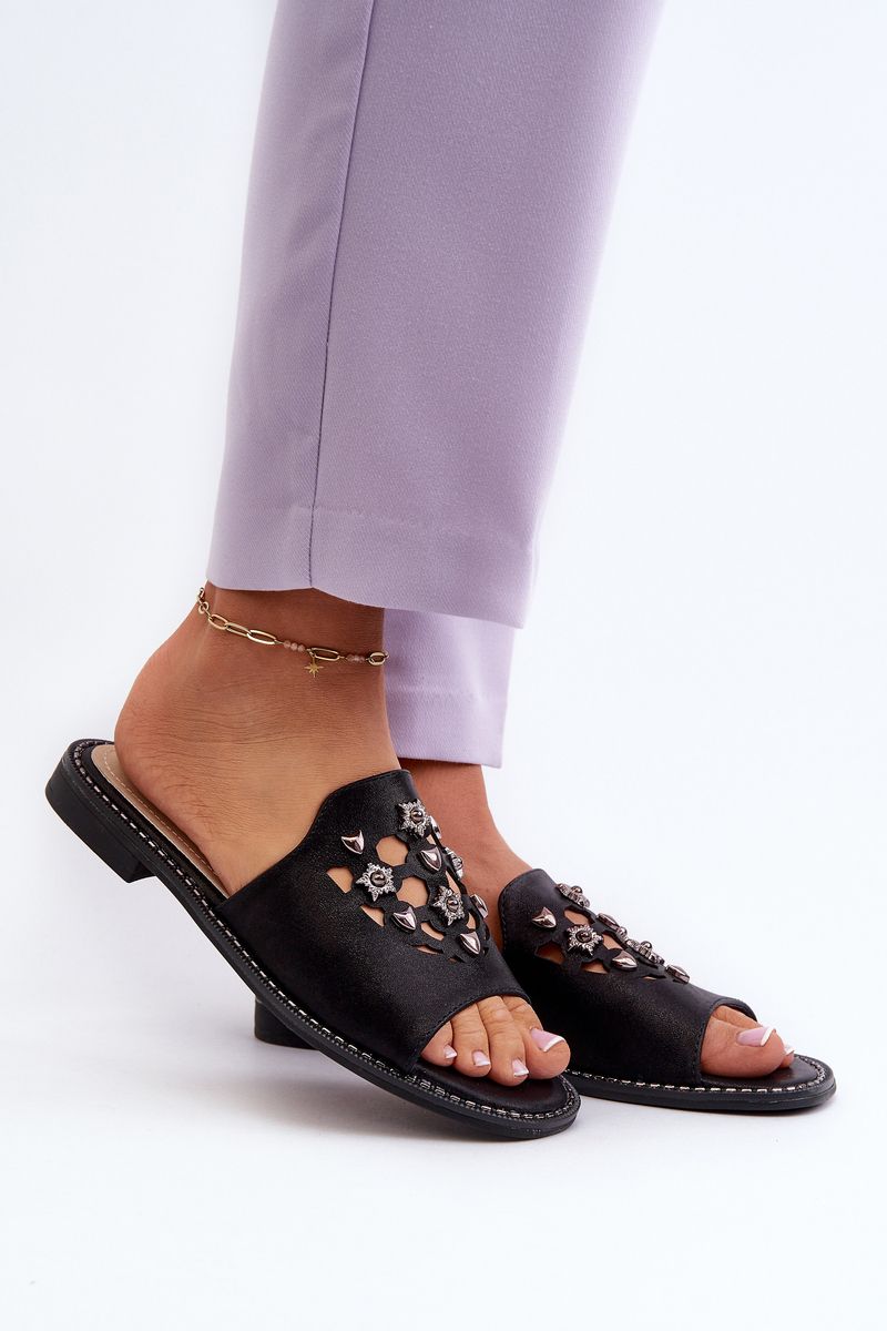 Women's shiny sandals with embellishments S.Barski Black