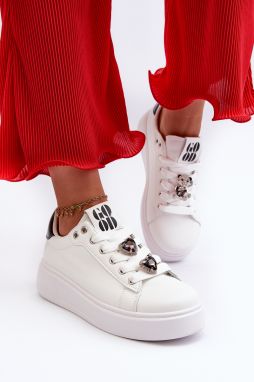Women's Platform Sneakers with Heart Pins, White Azamia