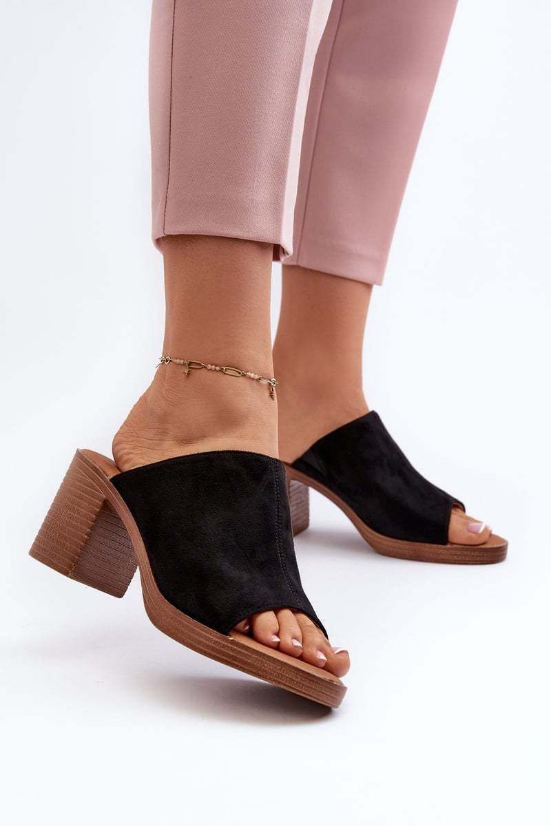 Elegant Lightweight Women's High Heeled Slippers Black Varnila