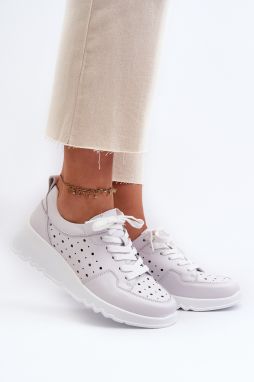 Openwork women's wedge sneakers, natural leather, light gray S.Barski