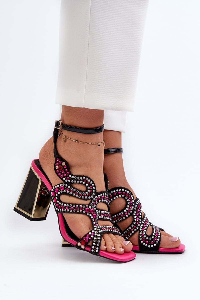 Embellished women's high-heeled sandals D&A Black
