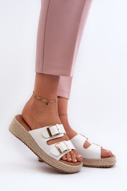Women's slippers with knitted eco leather, white Zaloemi