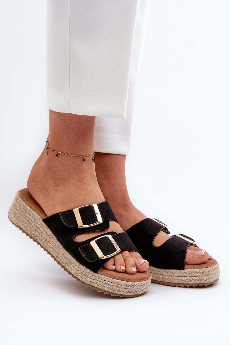 Women's slippers with knitted eco-suede black Zaloemi