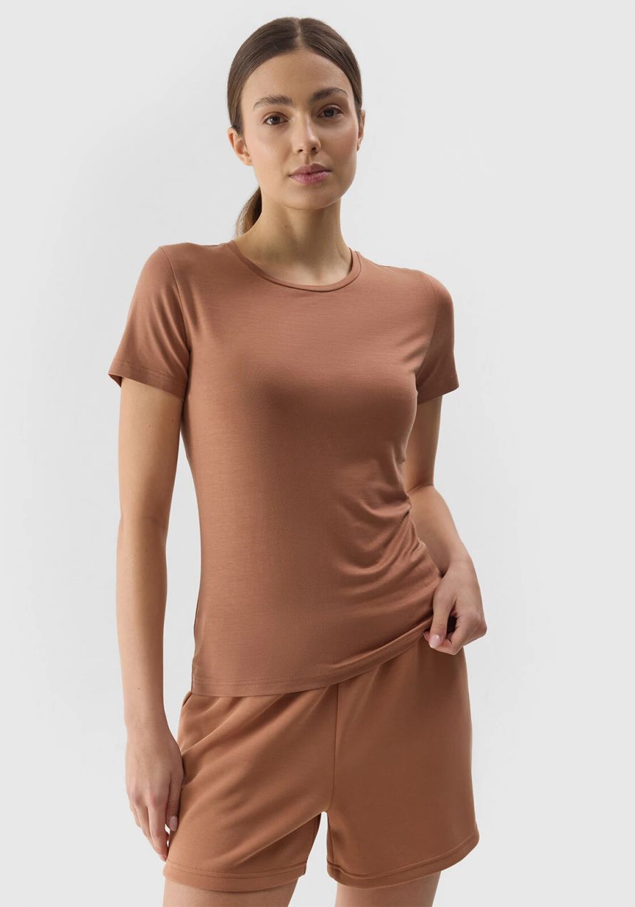 Women's Plain T-Shirt slim 4F - brown