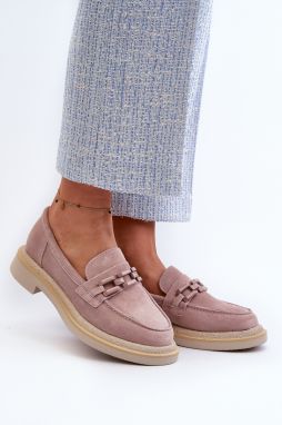Women's suede loafers with flat heels with D&A Dirty Pink embellishment