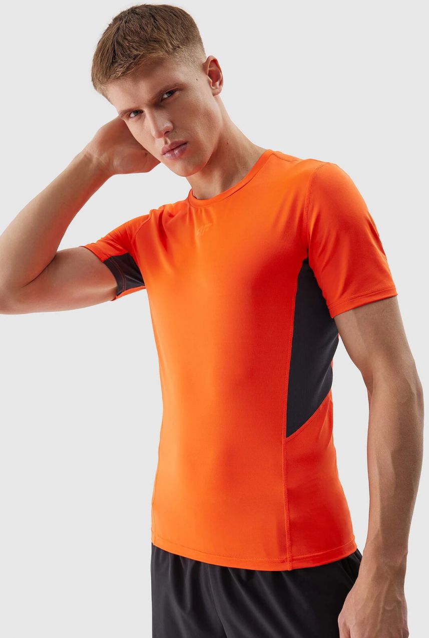 Men's Sports T-Shirt Slim Made of 4F Recycled Materials - Orange