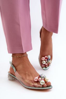 Transparent low-heeled sandals with embellishment Green D&A