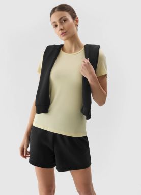 Women's Plain T-Shirt slim 4F - light yellow