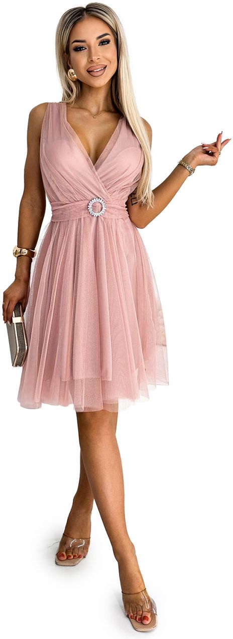 Women's tulle dress with neckline and decorative buckle Numoco