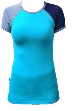 Women's functional bamboo T-shirt with short sleeves - turquoise - blue sleeves