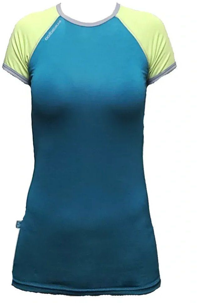 Women's functional bamboo T-shirt with short sleeves - petrol - green sleeves