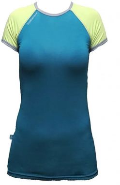 Women's functional bamboo T-shirt with short sleeves - petrol - green sleeves