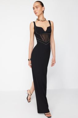 Trendyol X Zeynep Tosun Black Knitting Accessories Detailed Night Long Evening Dress & Graduation Dress
