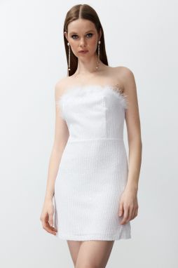 Trendyol Bridal White Bodyconed Knitted Sequin Short Wedding/Marriage Elegant Evening Dress