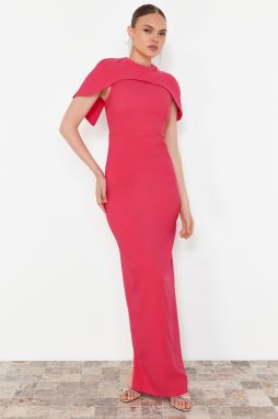 Trendyol Fuchsia Fitted Woven Long Elegant Evening Dress & Graduation Dress