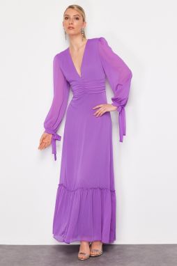 Trendyol Purple A-Line Woven Chiffon Long Evening Evening Dress
