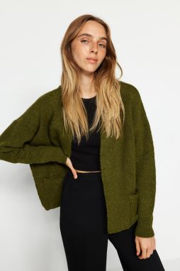 Trendyol Wide fit Khaki. Jemné textúrované vrecko Detailný úplet Kardigán