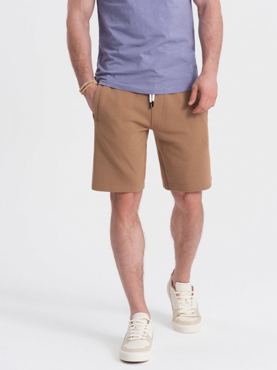 Ombre Men's knit shorts with drawstring and pockets - brown