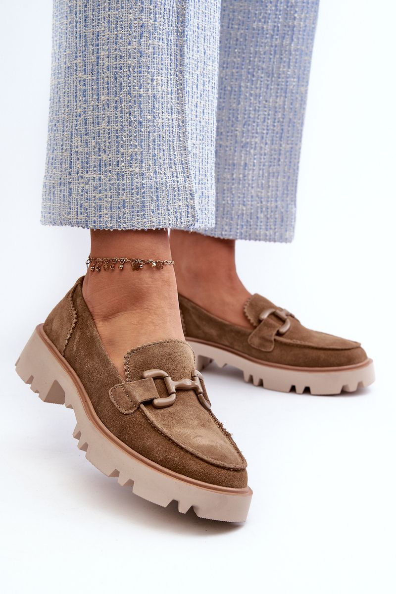 Women's suede loafers with D&A Brown embellishment