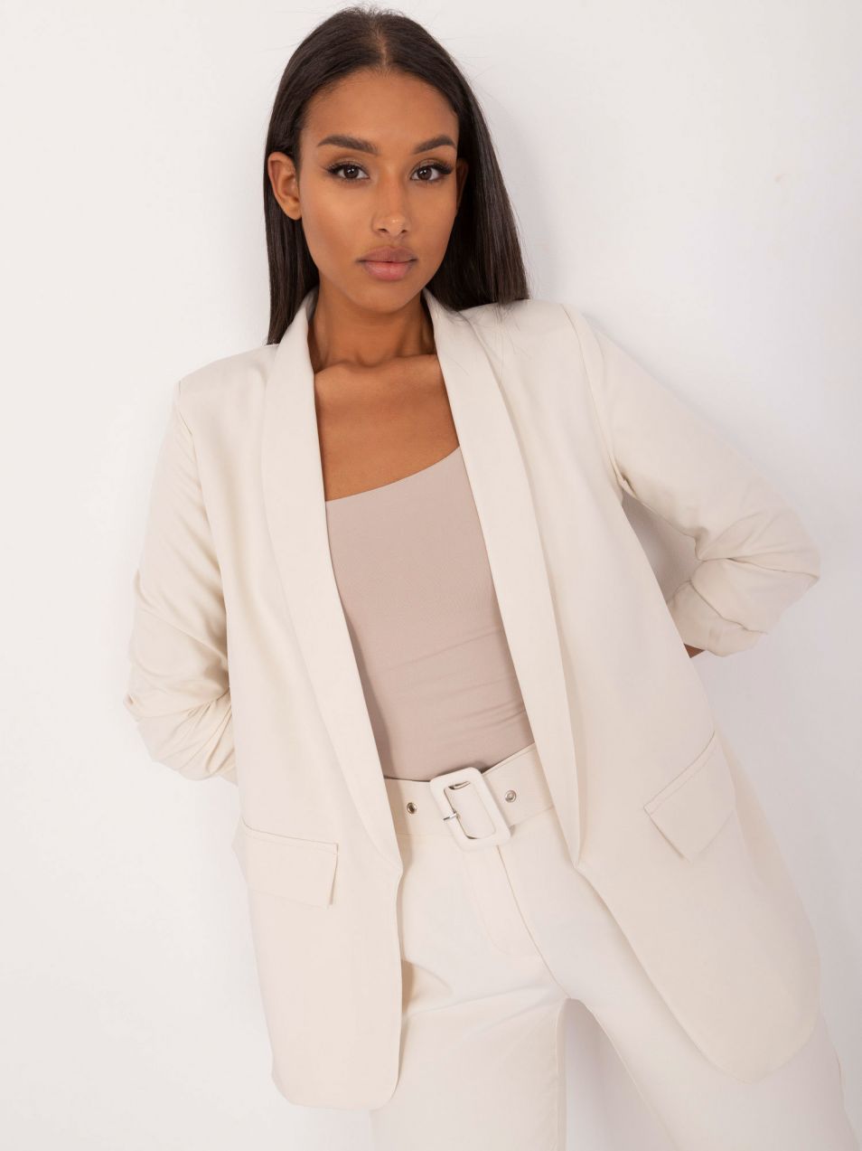 Light beige women's blazer without closure OCH BELLA