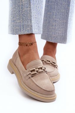 Women's suede loafers with flat heels with D&A embellishment beige