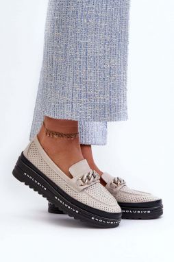 Women's Leather Platform Loafers With Chain S.Barski Beige