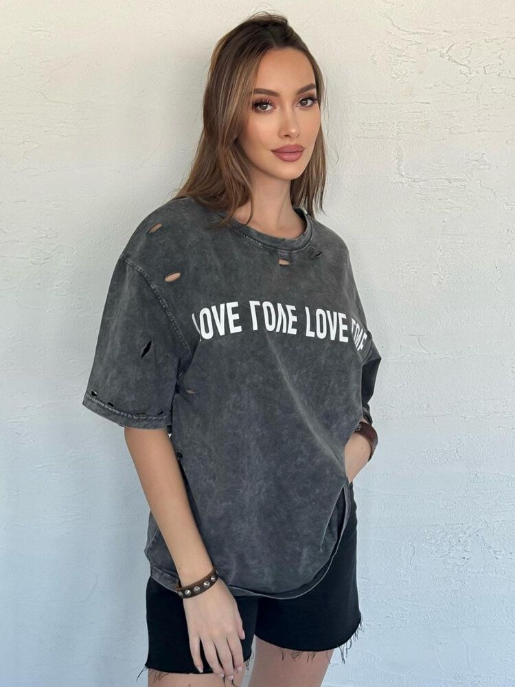 Women's T-shirt with BONGANIR graphite Dstreet print