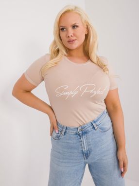 Beige cotton T-shirt plus size with a round neckline