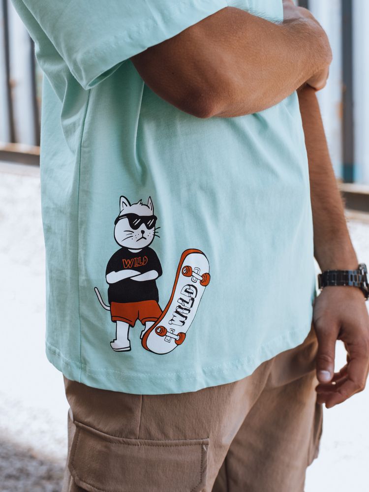 Men's T-shirt with print, turquoise Dstreet