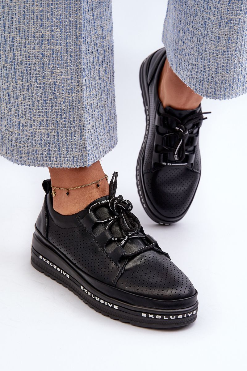 Women's leather platform shoes S.Barski black