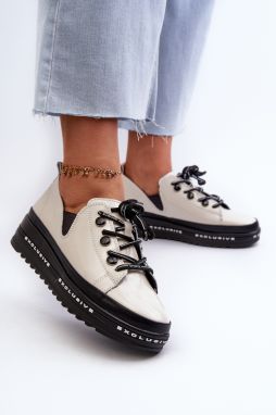 Women's lace-up platform shoes, natural leather S.Barski beige