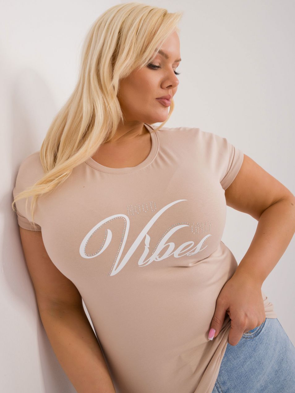 Beige women's cotton t-shirt plus size
