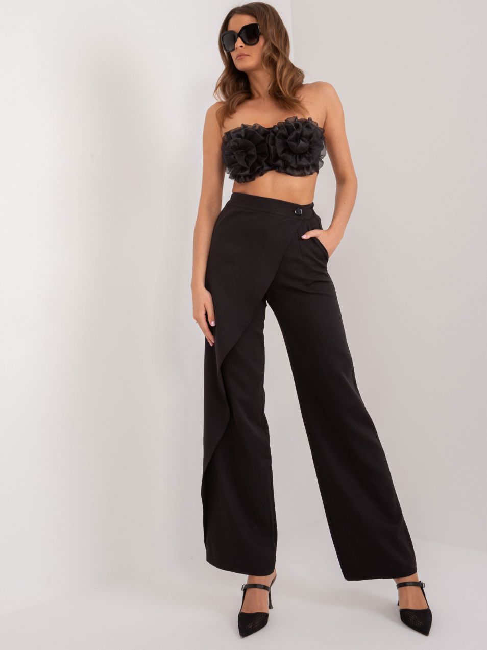 Black wide fabric trousers