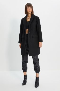 Trendyol Black široký strih oversize na gombíky klasický kolkový kabát