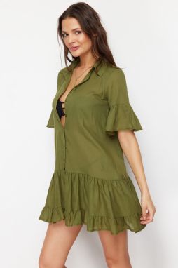 Trendyol Khaki Mini Woven Ruffled 100% Cotton Beach Dress