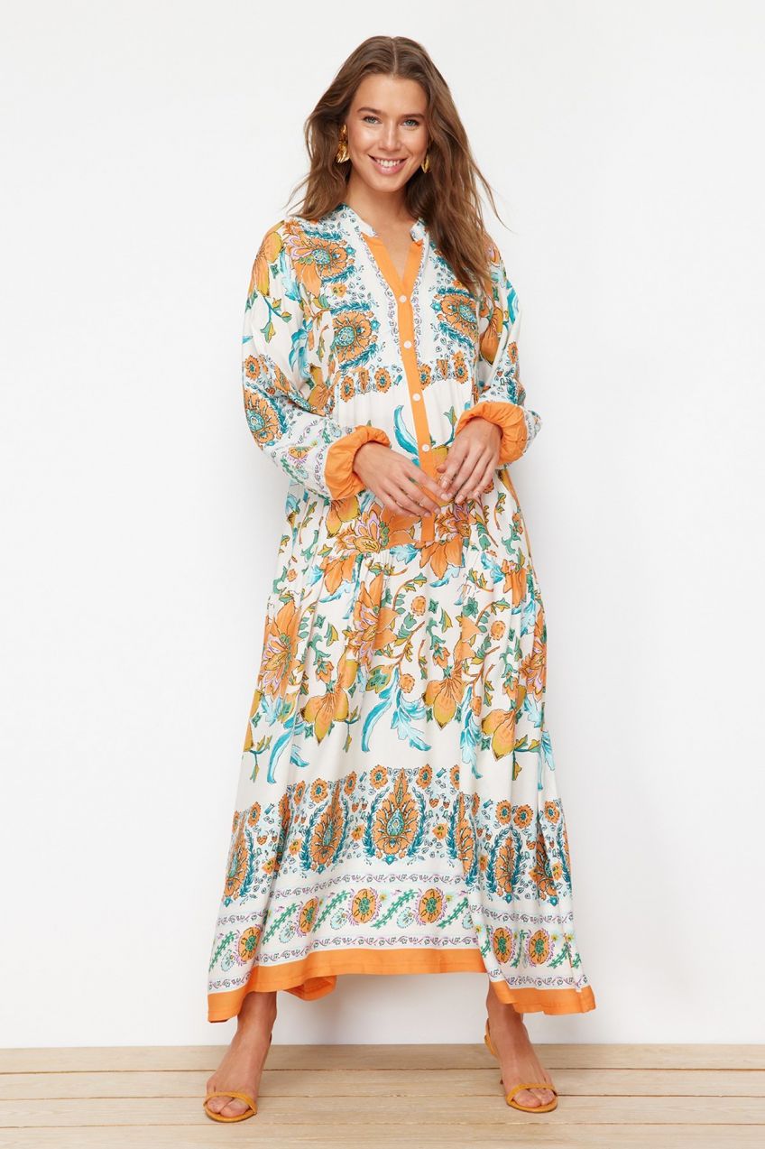 Trendyol Orange Floral Viscose Woven Dress