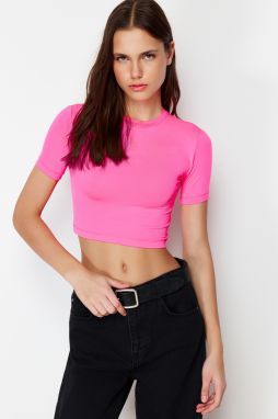 Trendyol Pink Short Sleeve Crew Neck Flexible Knitted Blouse